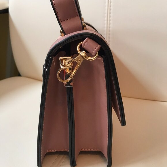 Pink Faux Suede and Faux Leather Crossbody Bag Purse Satchel with Top Handle - Picture 5 of 9